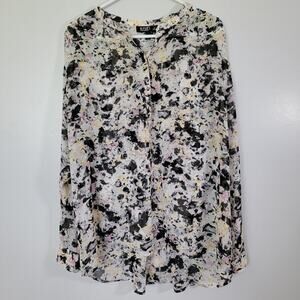 Chiffon Wimsey Blouse Women Sz 1X Roll Tab Sleeves Artsy Airy Flowy Workwear Ana
